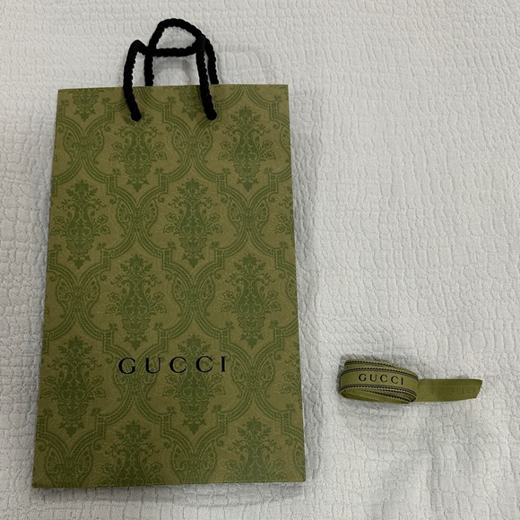 Gucci Other - Gucci Olive Green Patterned Gift Bag with Branded Ribbon